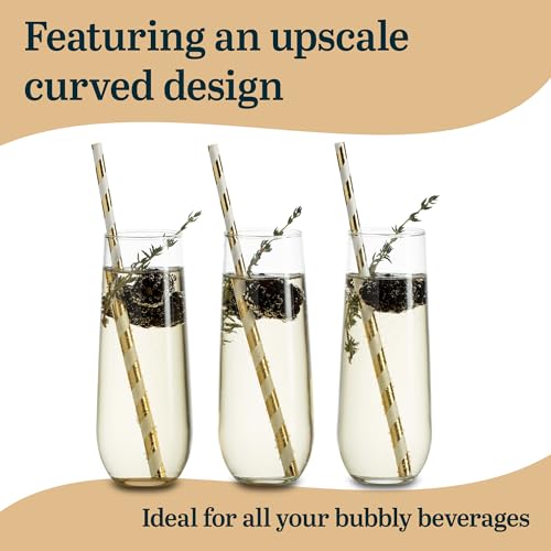 Libbey 228 Stemless Champagne Flutes Glass, 8.5 Oz 12 Piece Elegant Fluted Glassware, Clear Flutes Champagne Glass - Image 5