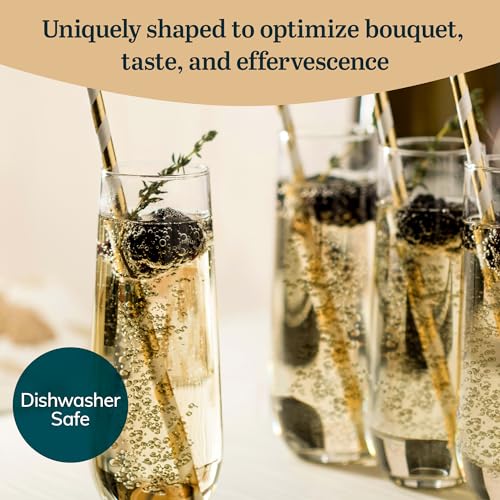 Libbey 228 Stemless Champagne Flutes Glass, 8.5 Oz 12 Piece Elegant Fluted Glassware, Clear Flutes Champagne Glass - Image 2