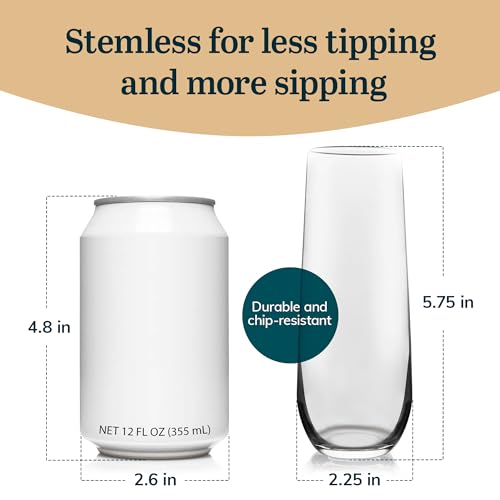 Libbey 228 Stemless Champagne Flutes Glass, 8.5 Oz 12 Piece Elegant Fluted Glassware, Clear Flutes Champagne Glass - Image 3