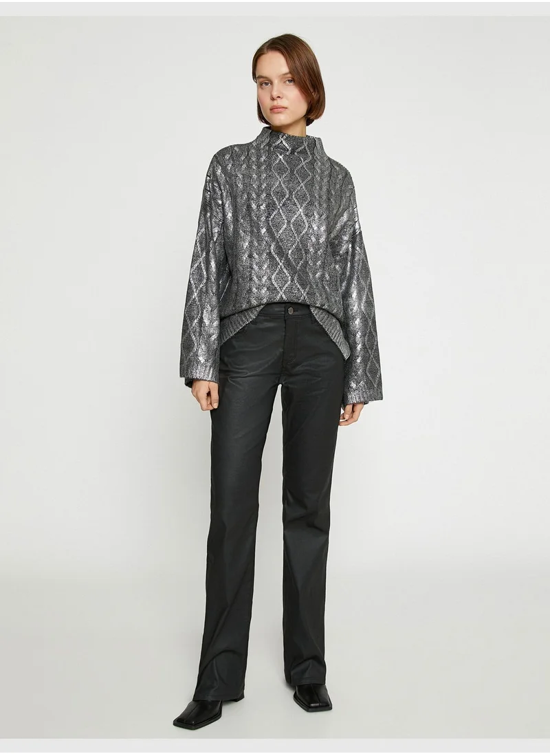 كوتن Flare Leg Leather Looking Trousers