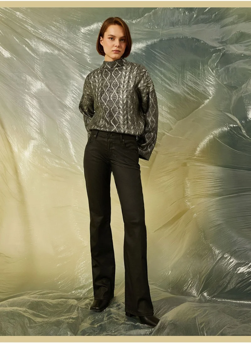 كوتن Flare Leg Leather Looking Trousers