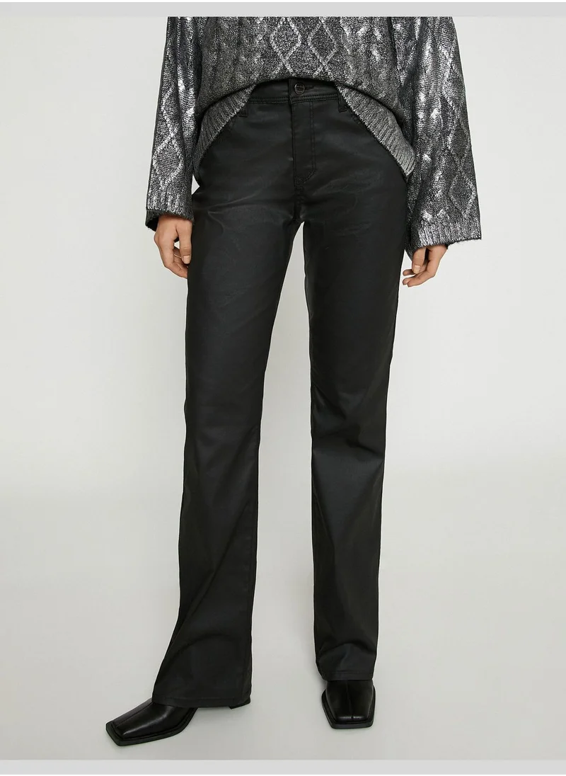 كوتن Flare Leg Leather Looking Trousers