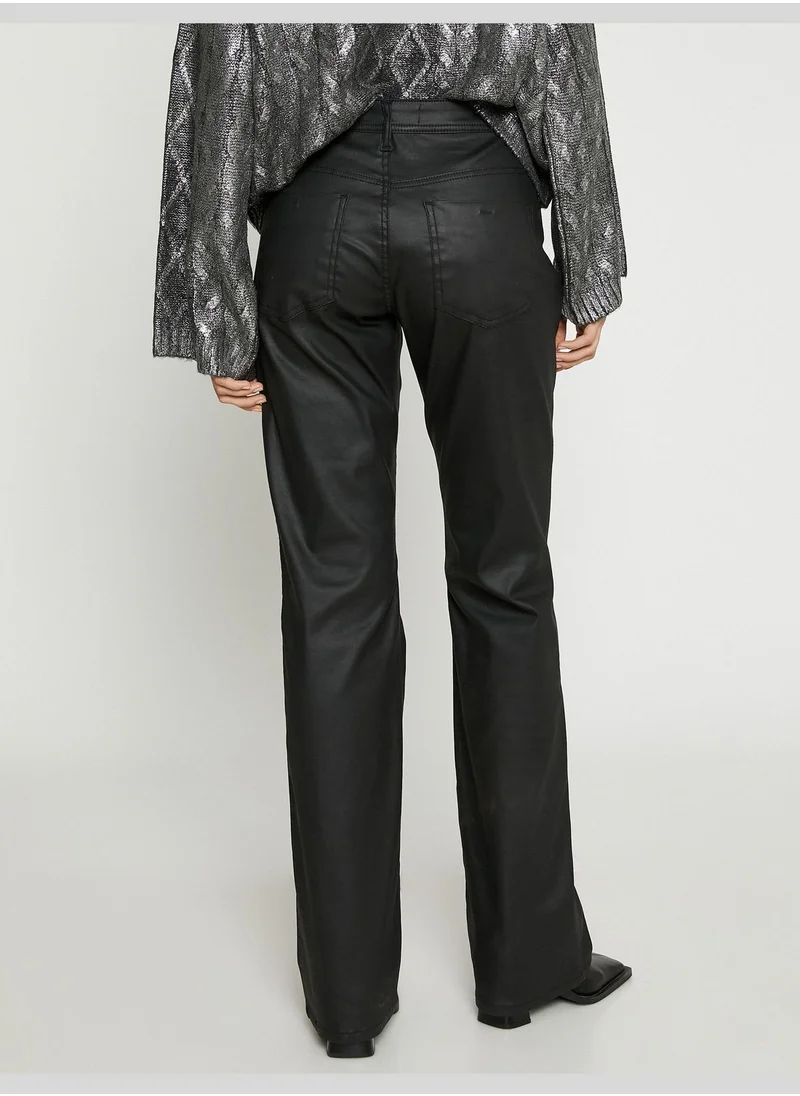 كوتن Flare Leg Leather Looking Trousers
