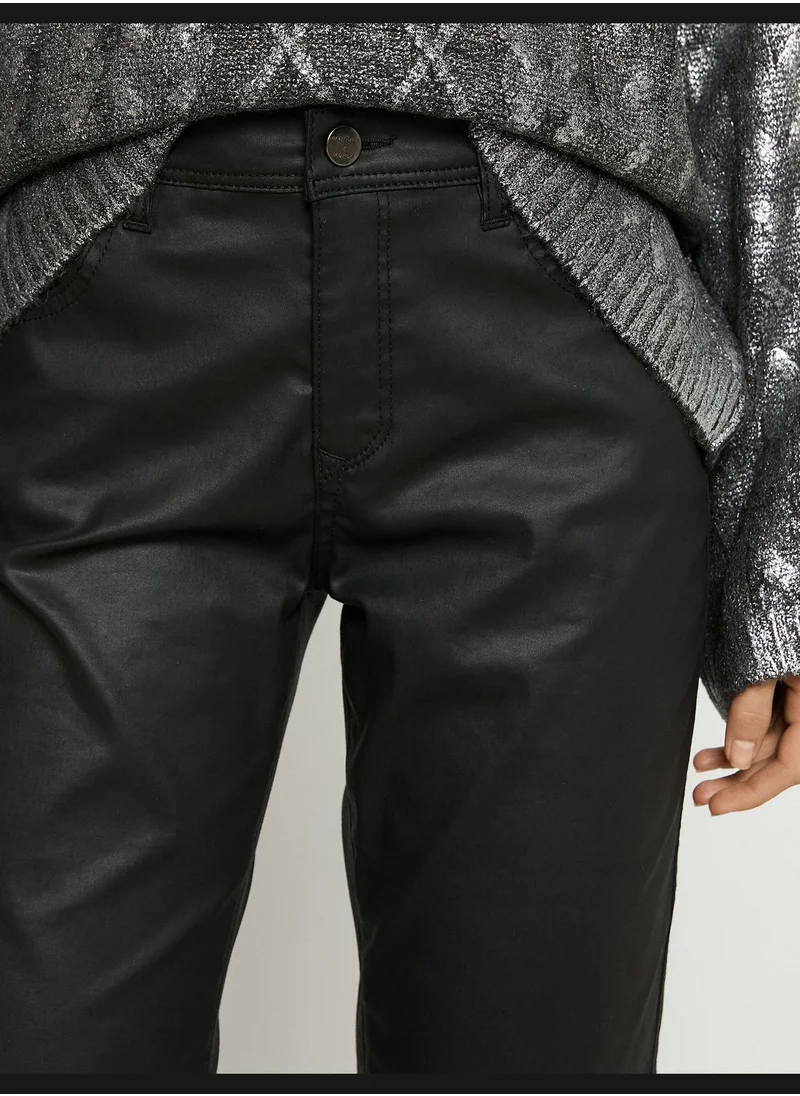 كوتن Flare Leg Leather Looking Trousers
