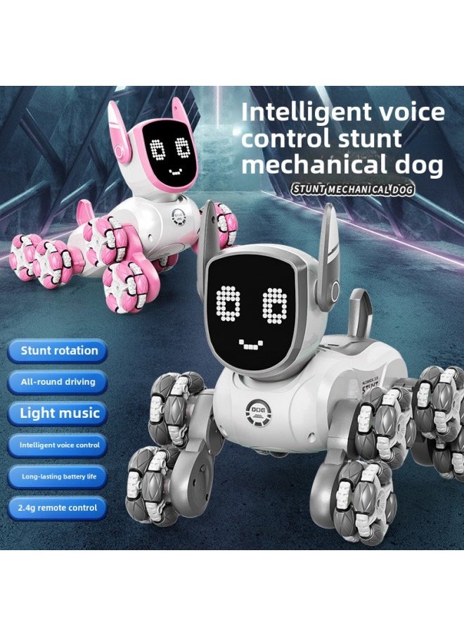 Generic - Children's Intelligent Voice Control Robot Dog Electric Mechanical Dancing Toy Dog Gesture Induction Remote Control Electronic Mechanical Dog-Color:White Eight-wheel Stunt Mechanical Dog (voice Control Handle Remote Control + Watch Remote Control) - Image 1