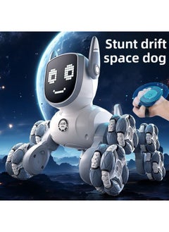 Generic Children's Intelligent Voice Control Robot Dog Electric Mechanical Dancing Toy Dog Gesture Induction Remote Control Electronic Mechanical Dog-Color:White Eight-wheel Stunt Mechanical Dog (voice Control Handle Remote Control + Watch Remote Control)  - Image 1