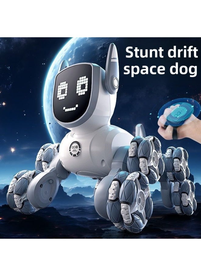 Generic - Children's Intelligent Voice Control Robot Dog Electric Mechanical Dancing Toy Dog Gesture Induction Remote Control Electronic Mechanical Dog-Color:White Eight-wheel Stunt Mechanical Dog (voice Control Handle Remote Control + Watch Remote Control) - Image 1