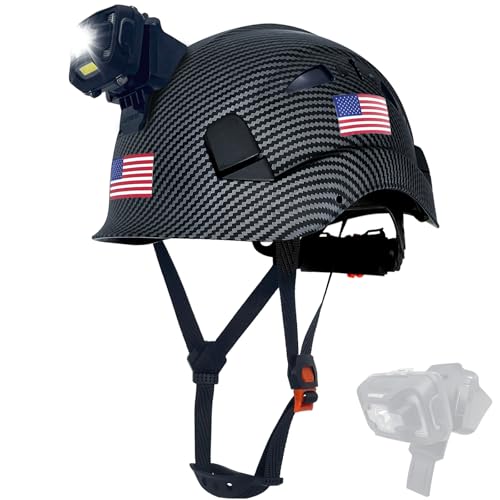 SAFEBUILDER Construction Safety Helmet with Headlight Hard Hat Headlamp Adjustable Ventilation Hardhats Work Head Protection Certified ANSIISEA Z891 Matte Black Hard HatsSHL01 Lamp - Image 1