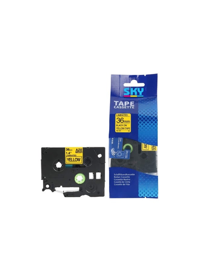 36 mm Black on  Yellow AZE-661 Laminated Label Tape Cartridge for P-Touch Label Printers