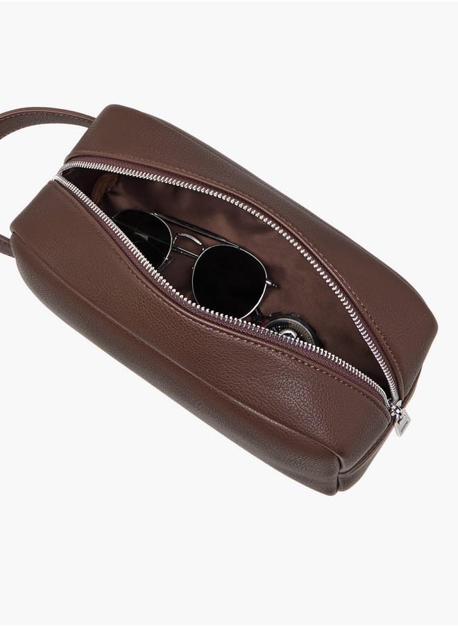 Men's Textured Pouch with Zip Closure and Wristlet Strap