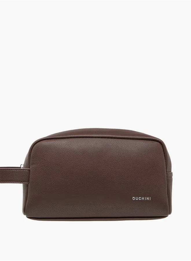 دوتشيني Men's Textured Pouch with Zip Closure and Wristlet Strap