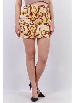 Women Textured Allover Print Mini Skirt, Sand