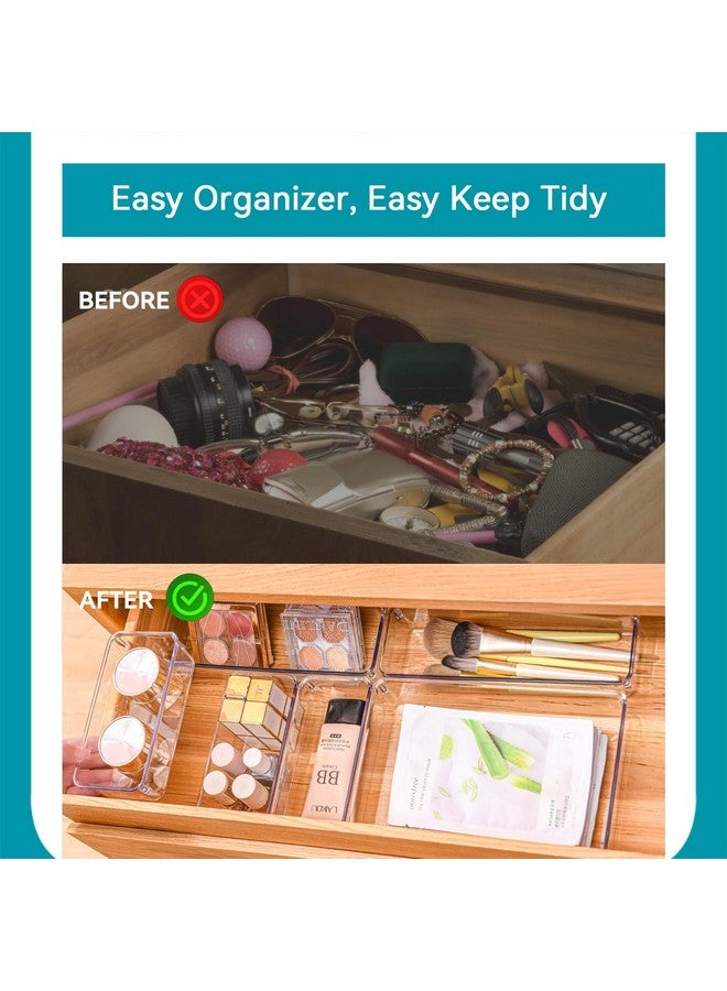 Voova 6 Pack Plastic Drawer Organizers Set,3-Size Kitchen And Office Desk Drawer Organizer Trays, Acrylic Non Slip Storage Bin Divider For Makeup,Jewelry,Gadgets Utensils,Bedroom,Bathroom Vanity,Clear - Image 4