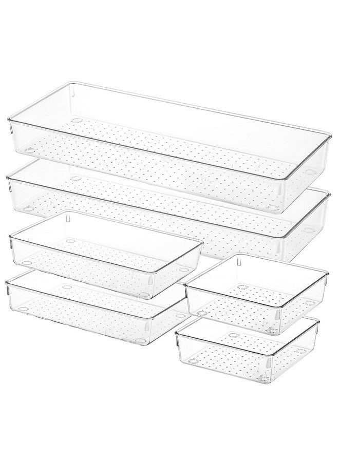 Voova 6 Pack Plastic Drawer Organizers Set,3-Size Kitchen And Office Desk Drawer Organizer Trays, Acrylic Non Slip Storage Bin Divider For Makeup,Jewelry,Gadgets Utensils,Bedroom,Bathroom Vanity,Clear - Image 1