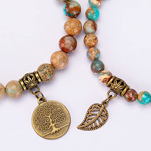 Bivei Natural Semi Precious Gemstone Beads Bracelet for Women - Life Tree and Leaf Charm Chakra Energy Anxiety Stretch Bracelets(Sea Sediment) - Image 5