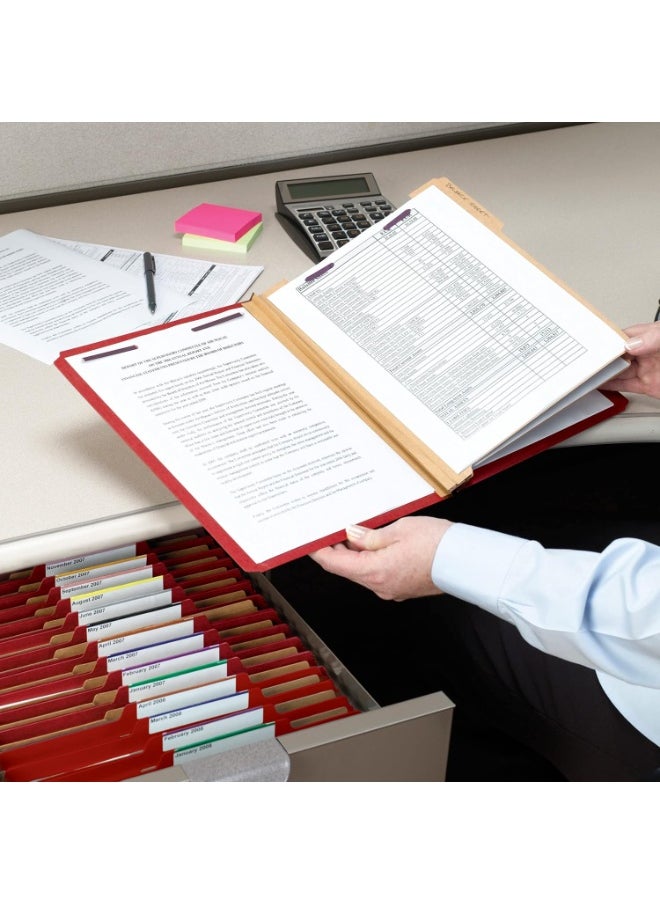 Smead Smead Pressboard Classification File Folder with SafeSHIELD Fasteners, 2 Dividers, 2" Expansion, Letter Size, Bright Red, 10 per Box (14031)  - Image 4
