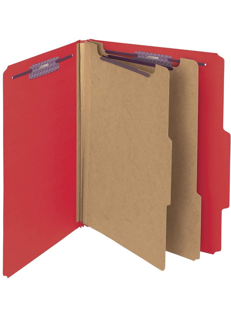 Smead Smead Pressboard Classification File Folder with SafeSHIELD Fasteners, 2 Dividers, 2" Expansion, Letter Size, Bright Red, 10 per Box (14031)  - Image 1