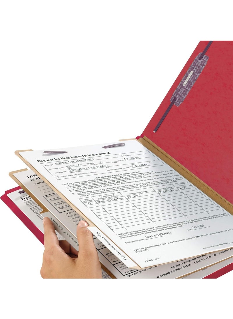 Smead Smead Pressboard Classification File Folder with SafeSHIELD Fasteners, 2 Dividers, 2" Expansion, Letter Size, Bright Red, 10 per Box (14031)  - Image 3