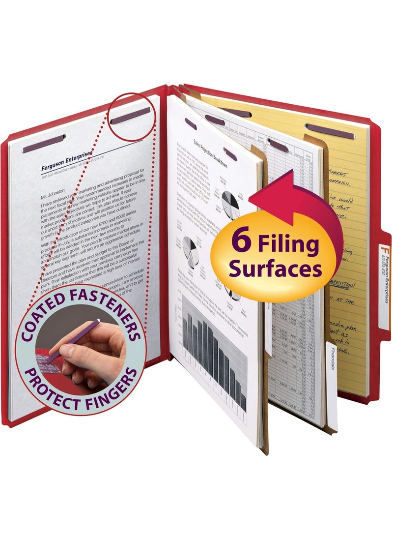 Smead Smead Pressboard Classification File Folder with SafeSHIELD Fasteners, 2 Dividers, 2" Expansion, Letter Size, Bright Red, 10 per Box (14031)  - Image 2