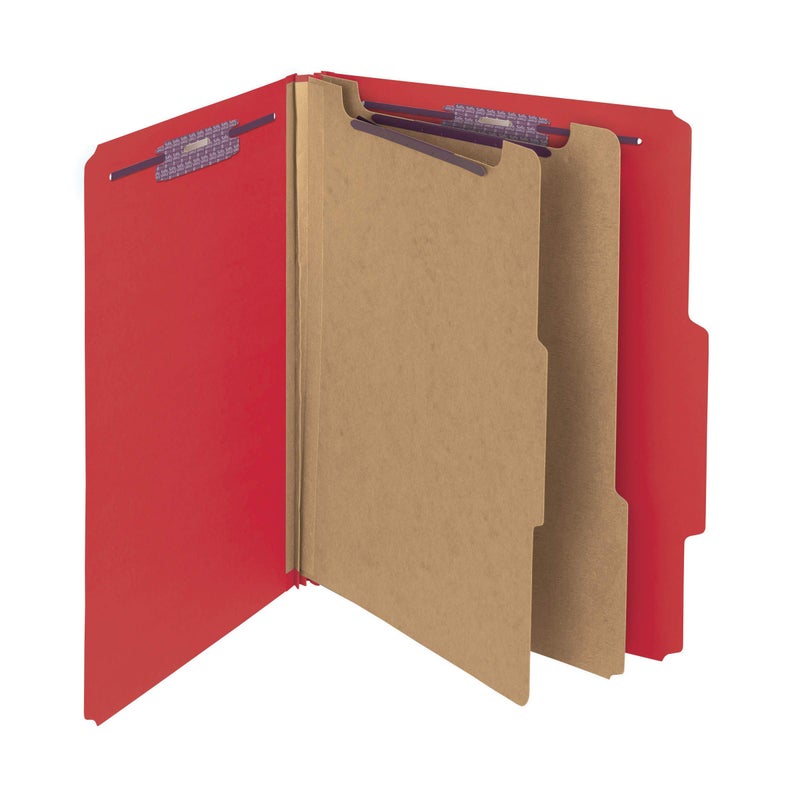 Smead Pressboard Classification File Folder with SafeSHIELD Fasteners, 2 Dividers, 2" Expansion, Letter Size, Bright Red, 10 per Box (14031) - Image 1