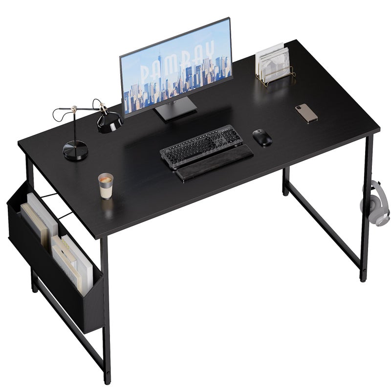 Pamray 47 Inch Computer Desk for Small Spaces with Storage Bag, Home Office Work Desk with Headphone Hook, Small Office Desk Study Writing Table - Image 1