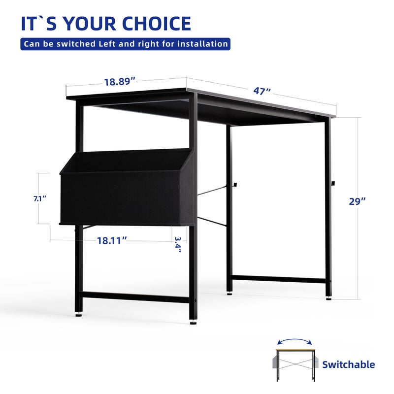 Pamray 47 Inch Computer Desk for Small Spaces with Storage Bag, Home Office Work Desk with Headphone Hook, Small Office Desk Study Writing Table - Image 5