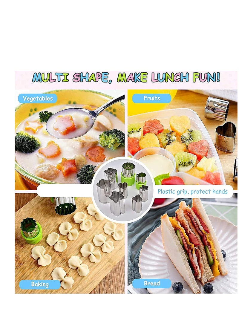 SYOSI Sandwich Cutters Set,  23Pcs for Children Vegetables Fruits Cutter 5Pcs Sandwich Cutters Dinosaur Dolphin Train Stars Heart Shapes, 8Pcs Stainless Steel Cutters and 10Pcs Food Kid Fork - Image 2
