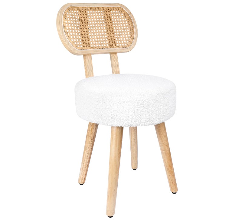 ZYBT Rattan Dining Chair, Kitchen Dining Room Chairs, Mid Century Modern Boucle Chair, Stylish Upholstered Wood Accent Chair, Cute Sherpa Chair, Living Room Bar Stool Chair, Boho Makeup Vanity Chair, 1 Pc - Image 1