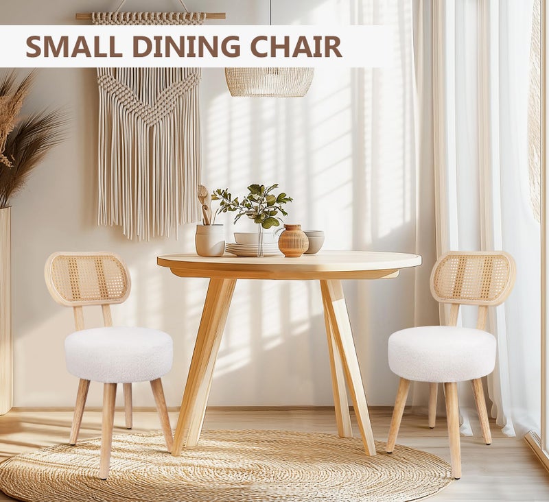 ZYBT Rattan Dining Chair, Kitchen Dining Room Chairs, Mid Century Modern Boucle Chair, Stylish Upholstered Wood Accent Chair, Cute Sherpa Chair, Living Room Bar Stool Chair, Boho Makeup Vanity Chair, 1 Pc - Image 4