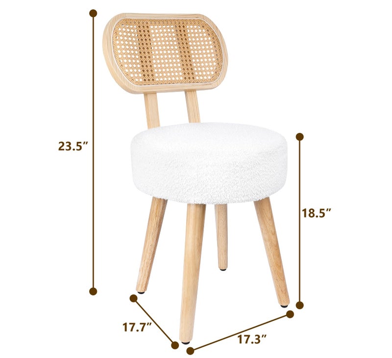ZYBT Rattan Dining Chair, Kitchen Dining Room Chairs, Mid Century Modern Boucle Chair, Stylish Upholstered Wood Accent Chair, Cute Sherpa Chair, Living Room Bar Stool Chair, Boho Makeup Vanity Chair, 1 Pc - Image 5