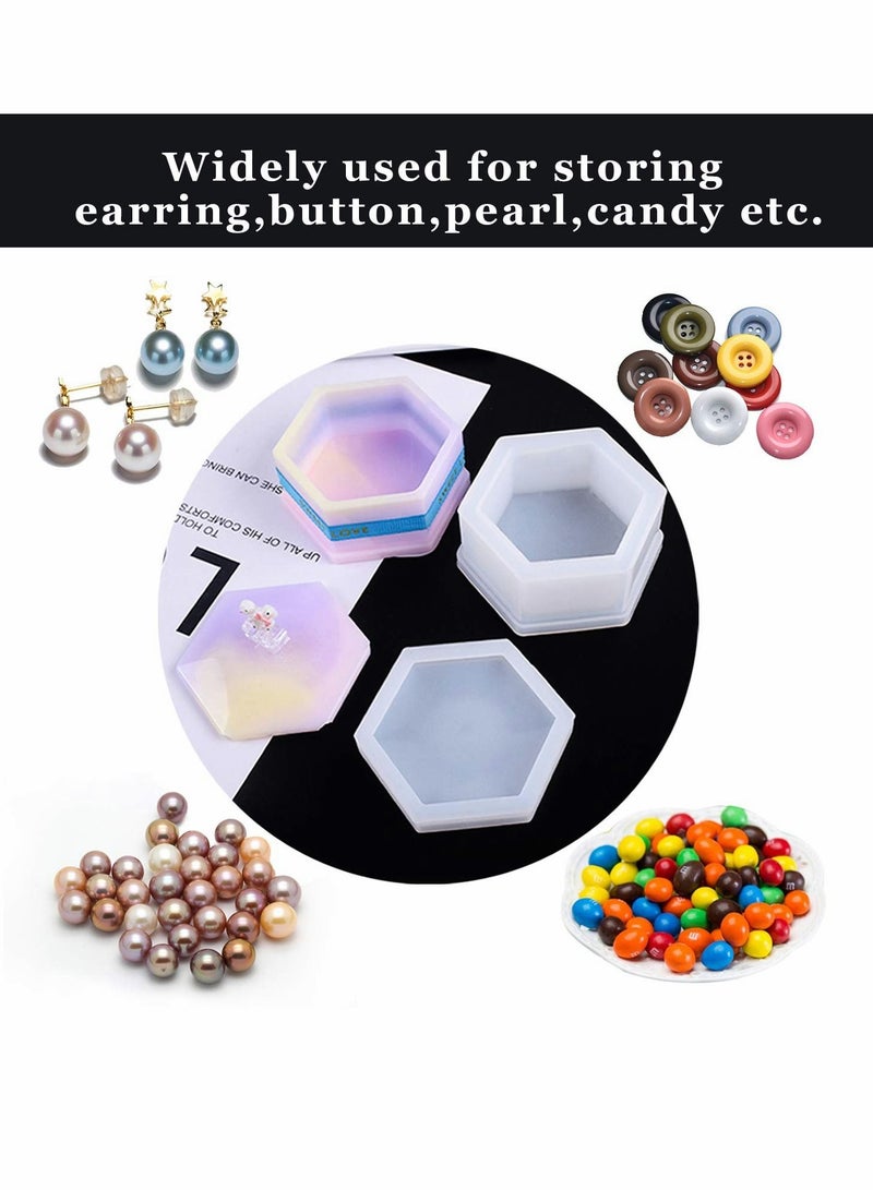 Excefore Box Resin Moulds, Jewelry Box Moulds with Heart Shape Silicone Resin Mould, Hexagon Storage Box Mould and Square Epoxy Moulds for Making Resin Moulds - Image 5