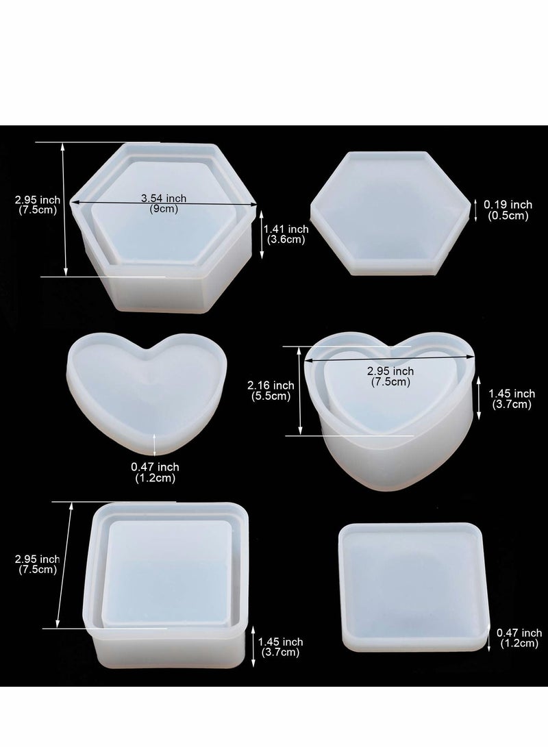 Excefore Box Resin Moulds, Jewelry Box Moulds with Heart Shape Silicone Resin Mould, Hexagon Storage Box Mould and Square Epoxy Moulds for Making Resin Moulds - Image 2