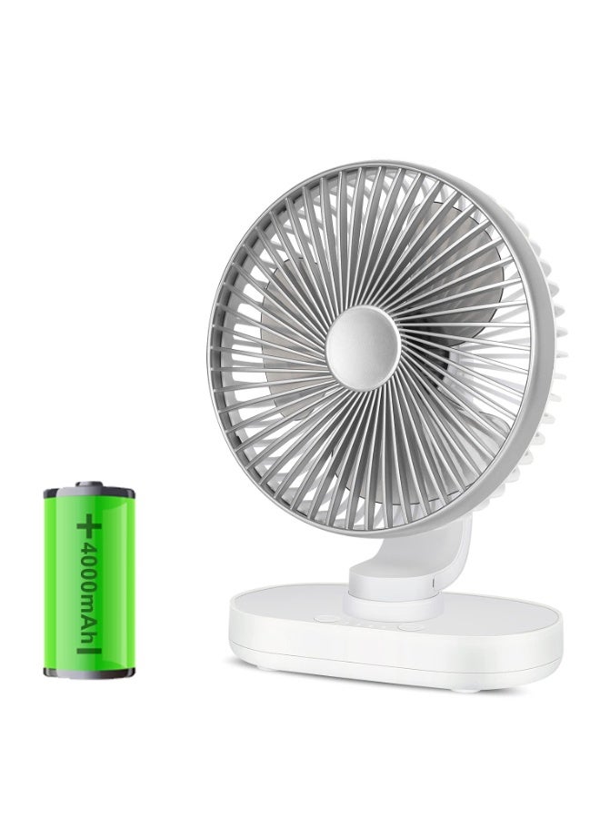 هوتيون Hoteon Small Table Fan for Home, Rechargeable Table Fan with 4000mAh Battery, 4 Speeds Oscillating Desk Fan for Office Desk, Portable Quiet Personal Cooler, Silver - Image 1
