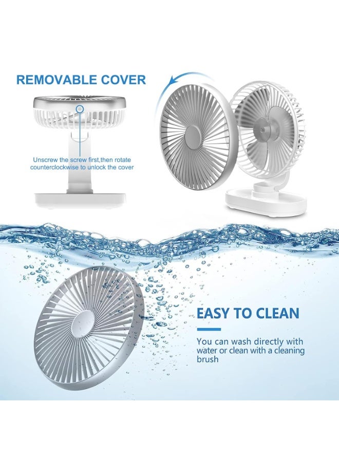 هوتيون Hoteon Small Table Fan for Home, Rechargeable Table Fan with 4000mAh Battery, 4 Speeds Oscillating Desk Fan for Office Desk, Portable Quiet Personal Cooler, Silver - Image 3