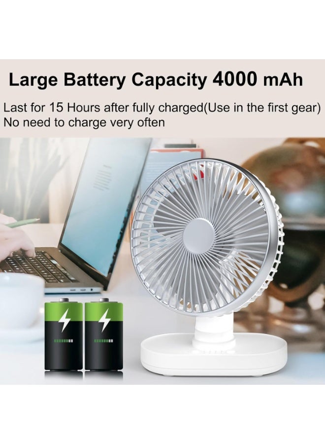 هوتيون Hoteon Small Table Fan for Home, Rechargeable Table Fan with 4000mAh Battery, 4 Speeds Oscillating Desk Fan for Office Desk, Portable Quiet Personal Cooler, Silver - Image 4