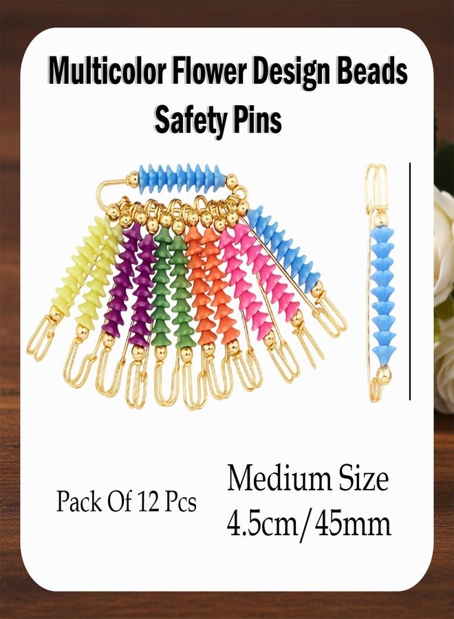 VAMA Fashions Gold Plated Multicolor Flower Design Beads Saree Safety pin Dupatta chunri Hijab Brooch pins for Women & Girls - Image 3