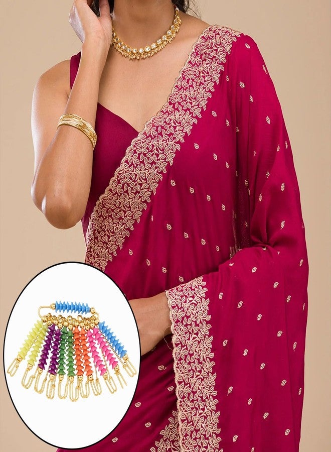 VAMA Fashions Gold Plated Multicolor Flower Design Beads Saree Safety pin Dupatta chunri Hijab Brooch pins for Women & Girls - Image 2