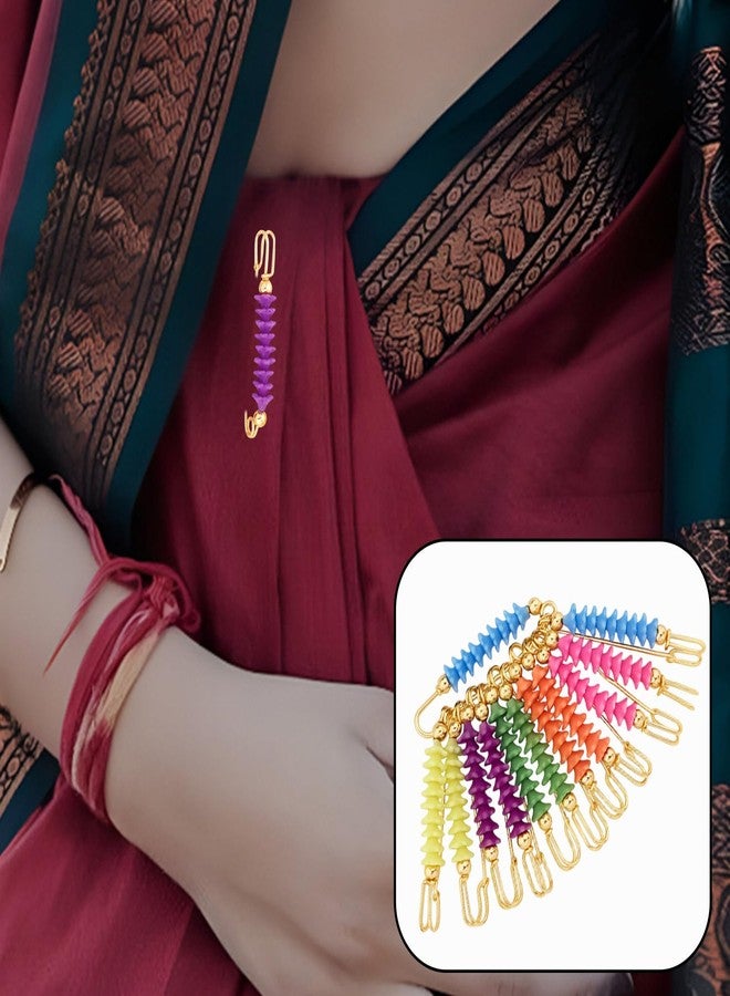 VAMA Fashions Gold Plated Multicolor Flower Design Beads Saree Safety pin Dupatta chunri Hijab Brooch pins for Women & Girls - Image 5