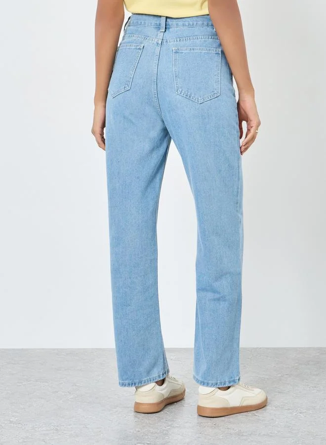Styli Styli Solid Mid Rise Wide Leg Jeans