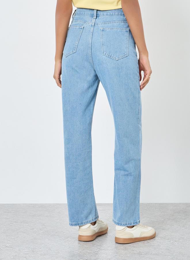 ستايلي جينز واسع الساق بخصر متوسط ​​صلب مزدوج - Image 4