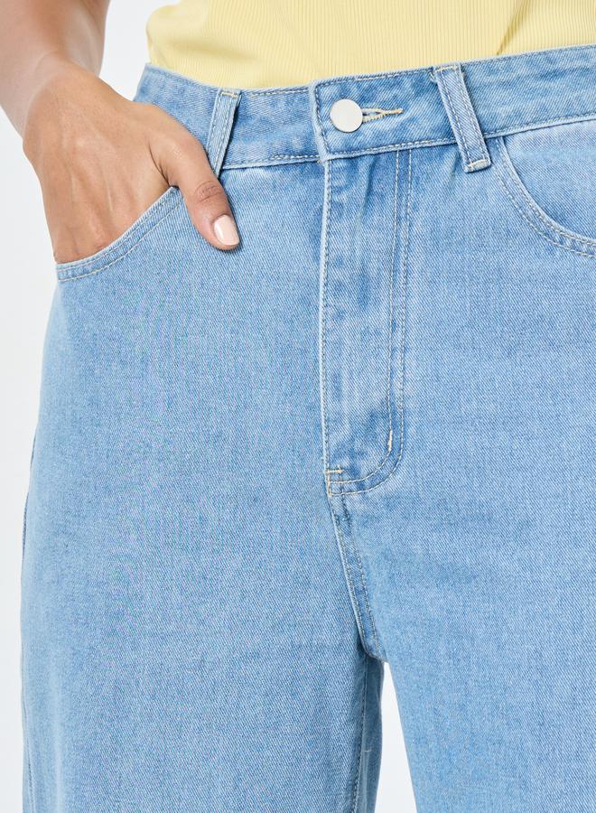 ستايلي جينز واسع الساق بخصر متوسط ​​صلب مزدوج - Image 3