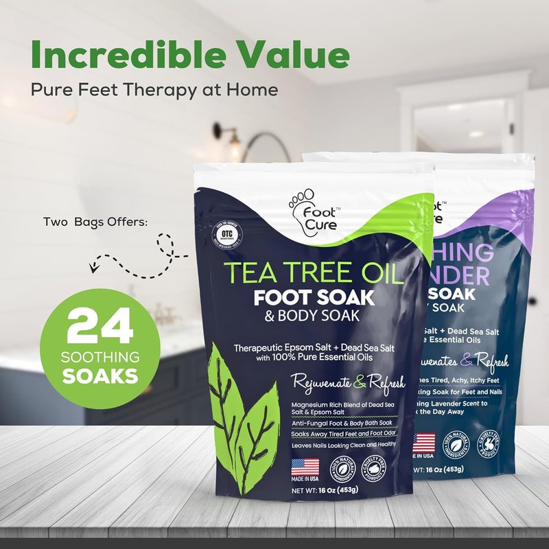 FOOT CURE Tea Tree Oil & Soothing Lavender Foot Soak with Epsom Salt - Best Toenail Treatment & Softens Calluses - Soothes Sore & Tired Feet, Foot Odor Scent, Spa Pedicure - 16 oz (Pack of 2) - Image 4