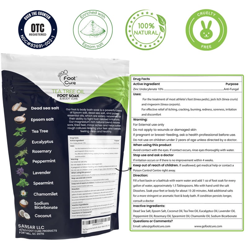 FOOT CURE Tea Tree Oil & Soothing Lavender Foot Soak with Epsom Salt - Best Toenail Treatment & Softens Calluses - Soothes Sore & Tired Feet, Foot Odor Scent, Spa Pedicure - 16 oz (Pack of 2) - Image 3