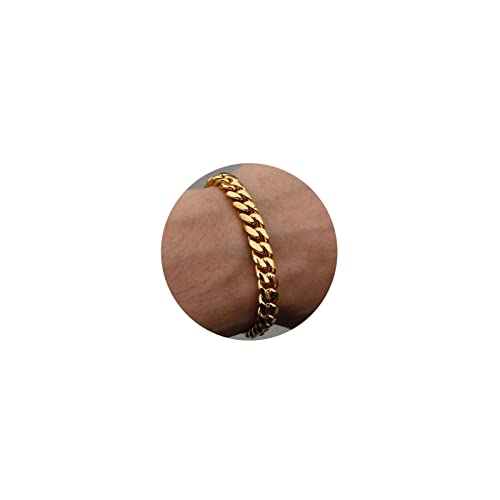 MEMGIFT Cuban Link Bracelet for Men Trendy Gold Plated Stainless Steel Chain Bracelets Curb Chain for Teens Women Jewelry for Man Metal Hip Hop Rapper 10mm 7inches - Image 1