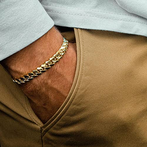 MEMGIFT Cuban Link Bracelet for Men Trendy Gold Plated Stainless Steel Chain Bracelets Curb Chain for Teens Women Jewelry for Man Metal Hip Hop Rapper 10mm 7inches - Image 4