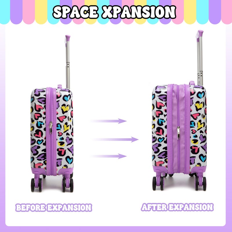 Inprof Kids Luggage with Spinner Wheels 5 Piece Carry on Suitcases for Girls Backpack with Lunch Box Pencil Case 16" Toddler Suitcase Set Airline Approved (Bainbow Leopard) - Image 4