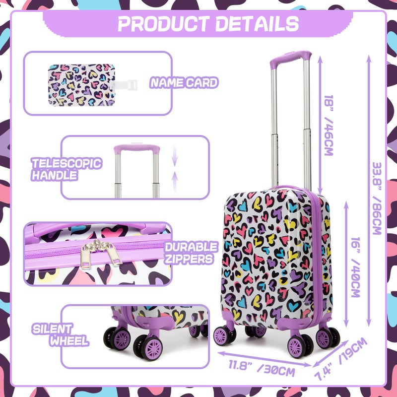 Inprof Kids Luggage with Spinner Wheels 5 Piece Carry on Suitcases for Girls Backpack with Lunch Box Pencil Case 16" Toddler Suitcase Set Airline Approved (Bainbow Leopard) - Image 2