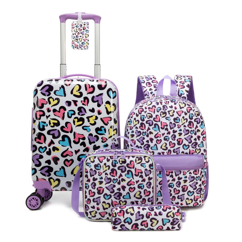Inprof Kids Luggage with Spinner Wheels 5 Piece Carry on Suitcases for Girls Backpack with Lunch Box Pencil Case 16" Toddler Suitcase Set Airline Approved (Bainbow Leopard) - Image 1