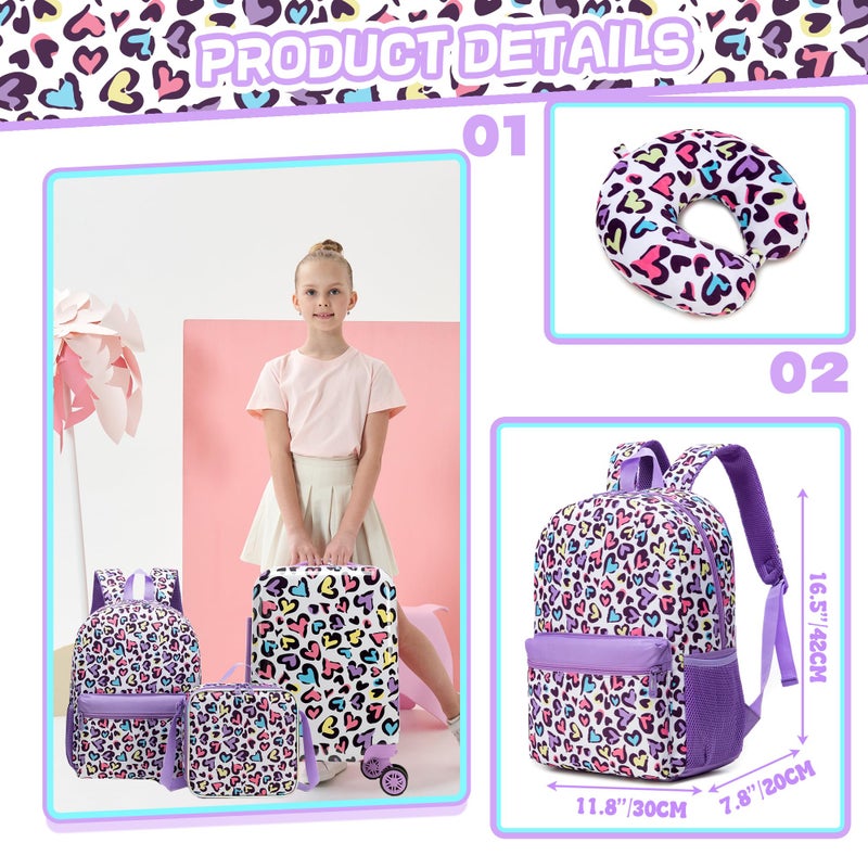 Inprof Kids Luggage with Spinner Wheels 5 Piece Carry on Suitcases for Girls Backpack with Lunch Box Pencil Case 16" Toddler Suitcase Set Airline Approved (Bainbow Leopard) - Image 5