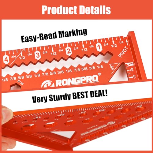 RONGPRO 6-in-1 Carpenter Square 7 inch, Aluminum Rafter Square, Multi-Purpose Carpenter Tools : Wrench, Square, Protractor, Ruler, Marking Gauge, Drill Gauge, Includes 2pcs Carpentry Pencil (Champange) - Image 5